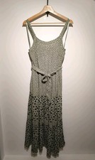 Fat Face UK 10 Nita Double Spot Midi Dress Tiered Sleeveless Green Belted Pocket