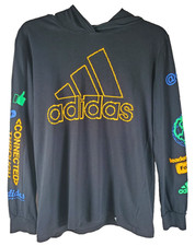 Adidas Hoodie Youth L 14-16 Large Black All Over Print Logo Activewear Casual