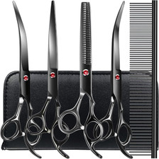 Professional Dog Grooming Scissors Kit Black 6 in 1, Dog Shears for Grooming 6CR
