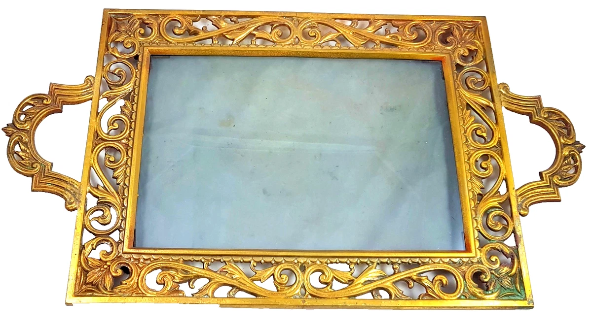 Frankreich antike 1840 vergoldetes Bronze tablett 60 cm Milchglas