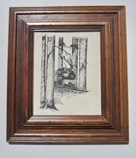 Vintage Steam Engine Train In Forest Print on Suede Canvas Wall Art Locomotive