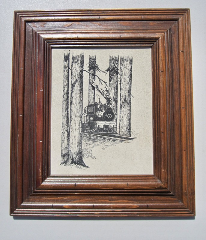 Vintage Steam Engine Train In Forest Print on Suede Canvas Wall Art Locomotive