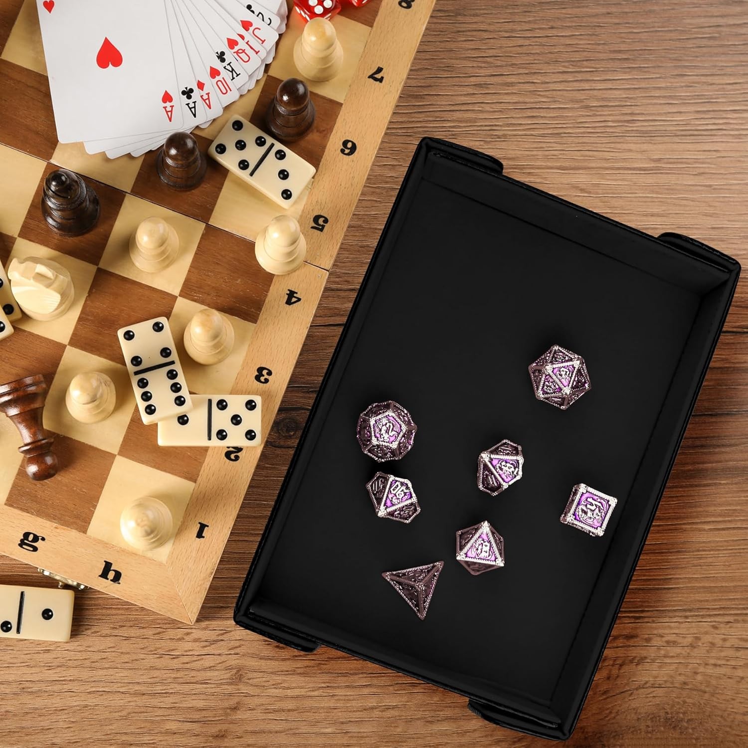 SIQUK 2 Pieces Magnetic Dice Tray Rectangle Folding Black and Red 