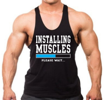 Funny Unicorn Fitness Tank Top Installing Muscles Please Wait Shirt