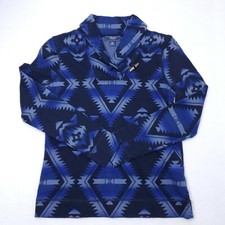 Women Chaps Denim Petite Large Top Blue Black Aztec Moc Neck Long Sleeve Sweater