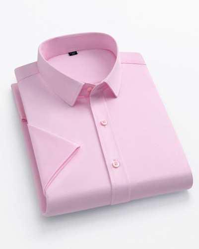 Men's Dress Shirts Formal Business Short Sleeves Elastic Non Iron Casual Shirts - Picture 7 of 18