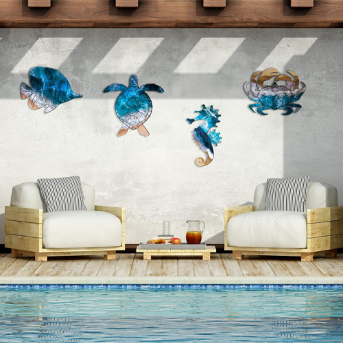 Qunclay Summer Coastal Wall Decor Beach Wall Art Decor Sea Turtle Seahorse Crabs - Picture 4 of 12