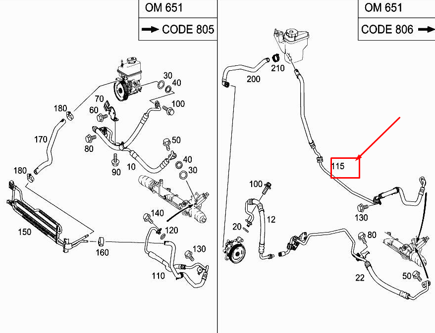 MERCEDES-BENZ SLK R172 Power Steering Low-Pressure Hose A1724606324