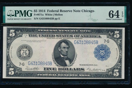 AC Fr 871a 1914 $5 Chicago FRN PMG 64 EPQ