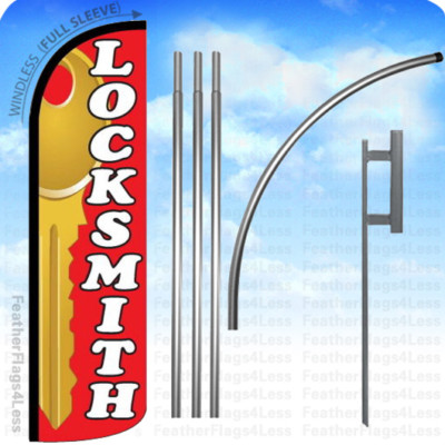 LOCKSMITH - Windless Swooper Flag KIT Feather Keys Made Banner Sign - rq