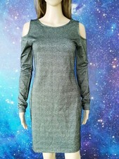 Size 10 ATMOSPHERE black silver glitter cold shoulders long sleeve dress 432