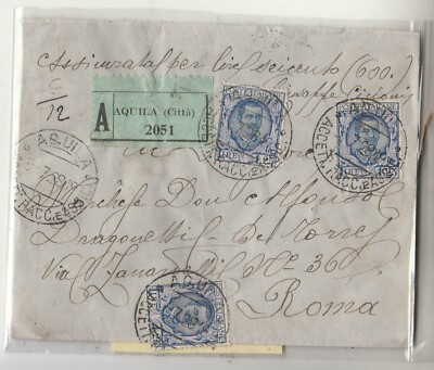 1928 INSURED 600 L. + franked 1.25x3L. FLOREALE+from L'AQUILA-D921
