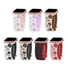 Rose Floral Engraved Strap For Apple Watch Band 49mm iWatch 9 7 se 6 5 8 ultra 2