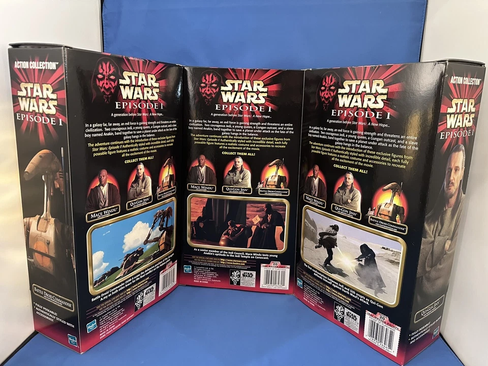 Star Wars Episode I 12" Mace Windu Qui-Gon Jinn Battle Droid Commander 1999 3-pk - Image 2 of 4