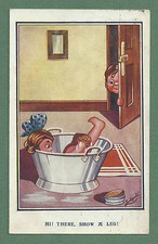 1918 "LUDGATE" PC SHOW A LEG! GIRL IN TIN BATH WITH BOY PEEPING - COAL TAR SOAP