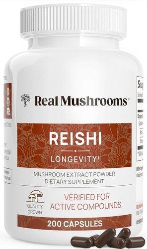 Real Mushrooms Reishi Capsules - Organic Mushroom Extract Supplement 200caps