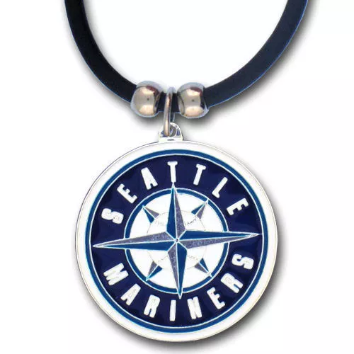 Collar con cordón de goma de los Marineros de Seattle con logotipo dije con licencia de joyería MLB - Imagen 1 de 3