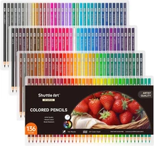Shuttle Art 136 Coloured Pencils , Soft Core Colouring Pencils Set for Adult Col