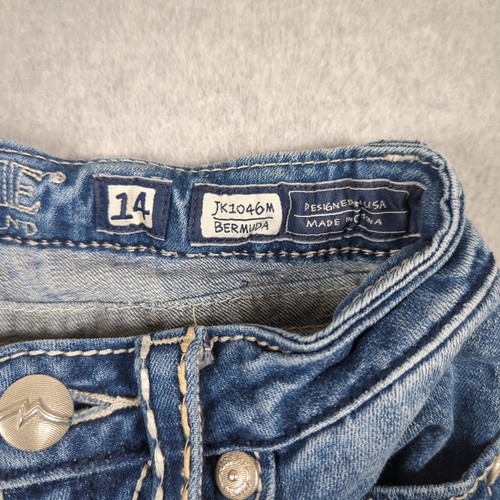 Miss Me Shorts Girls 14 (Fits 24x11) Blue Denim Bermuda Distressed Flap Pockets - Picture 2 of 8