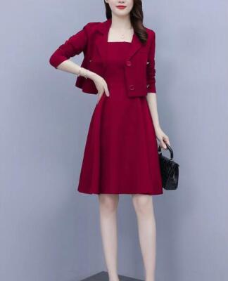 New Fashionable plus size small suit suspender skirt high waist dress suit  2pcs