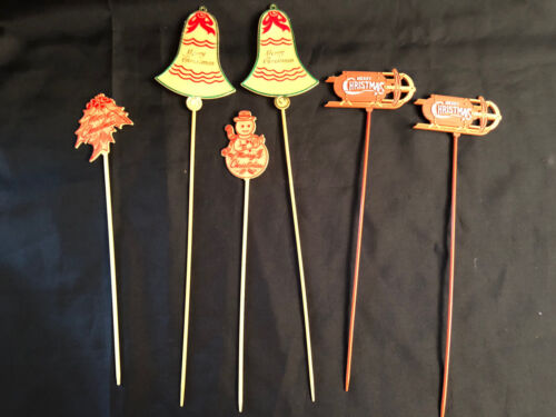 Vintage Tall plastic Flower Floral Plastic Picks LOT Christmas Craft Bell Sled - Picture 1 of 6