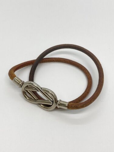 used HERMES Atame Leather bracelet fourfold roll brown silver hardware 8840 - Picture 1 of 8