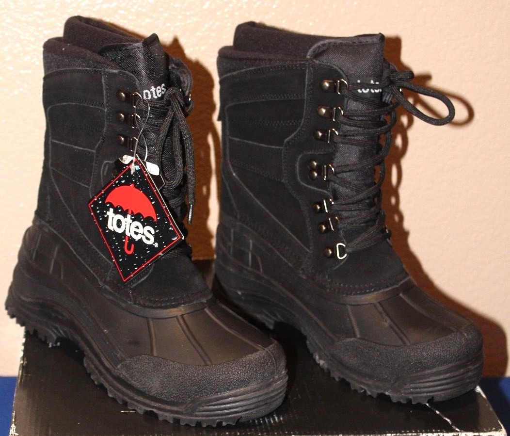 TOTES BOOTS Sleet Black Men's Rain Boots Waterproof Shell Leather  Size 9 M  NEW-image