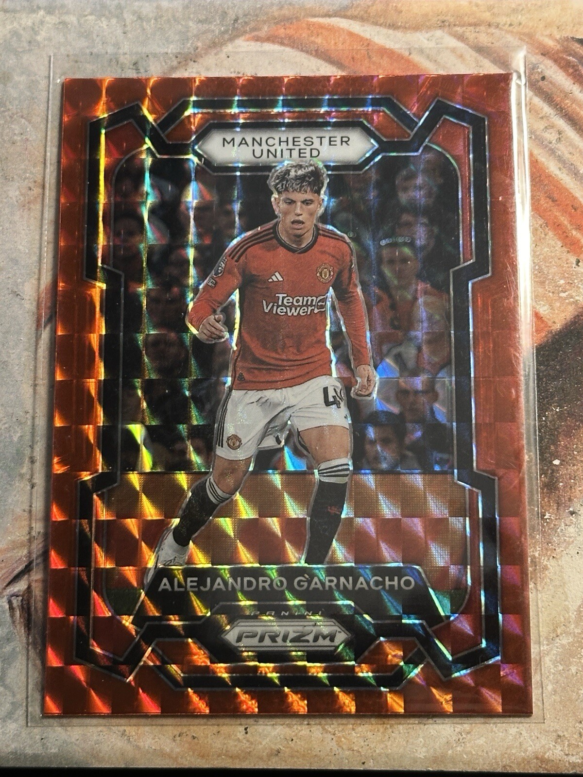2023-24 Panini Prizm English Premier League Red Mosaic #50 Alejandro Garnacho