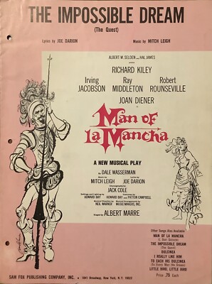 THE IMPOSSIBLE DREAM - Man of La Mancha - 1965 Sheet Music - Darion / Leigh