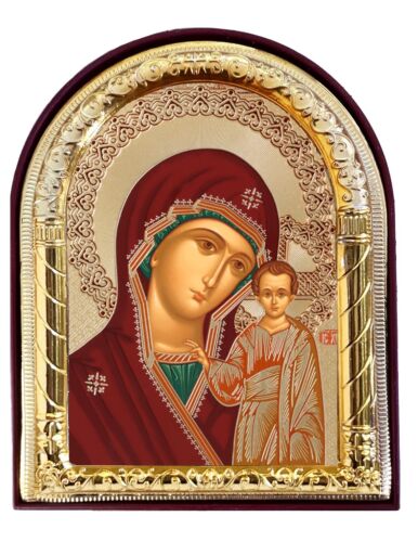 Jungfrau Maria und Christus gewölbt Christus Jungfrau von Kasan Goldfolie religiöses Geschenk 4" - Bild 1 von 2