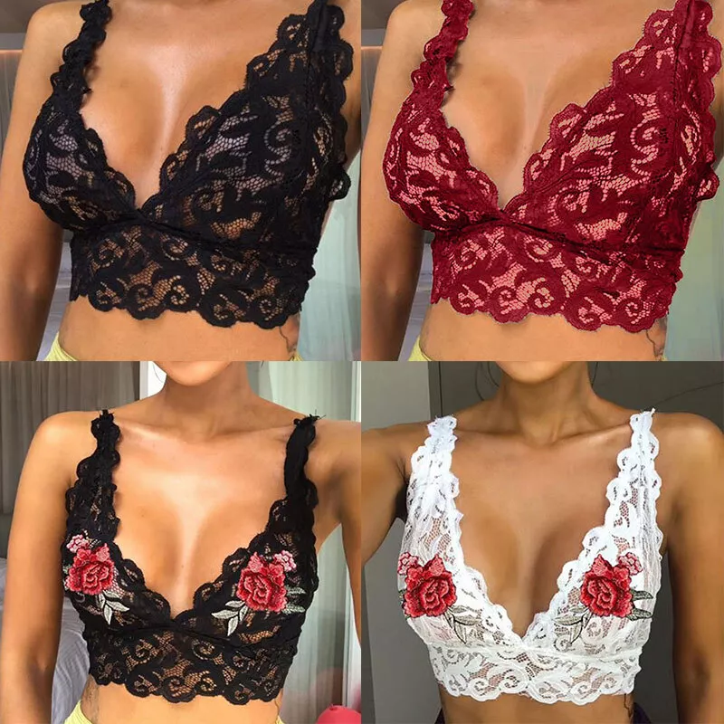 Womens Lace V Neck Sexy Bustier Bralette Bralet Bra Crop Top Cami Vest  Camis Ⓢ