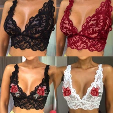 Womens Lace V Neck Sexy Bustier Bralette Bralet Bra Crop Top Cami Vest Camiso ☾