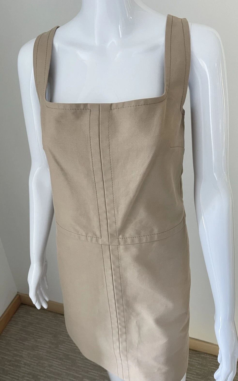 NUOVO abito a tubino Valentino kaki cotone scollo a scoop senza maniche 46 L 10