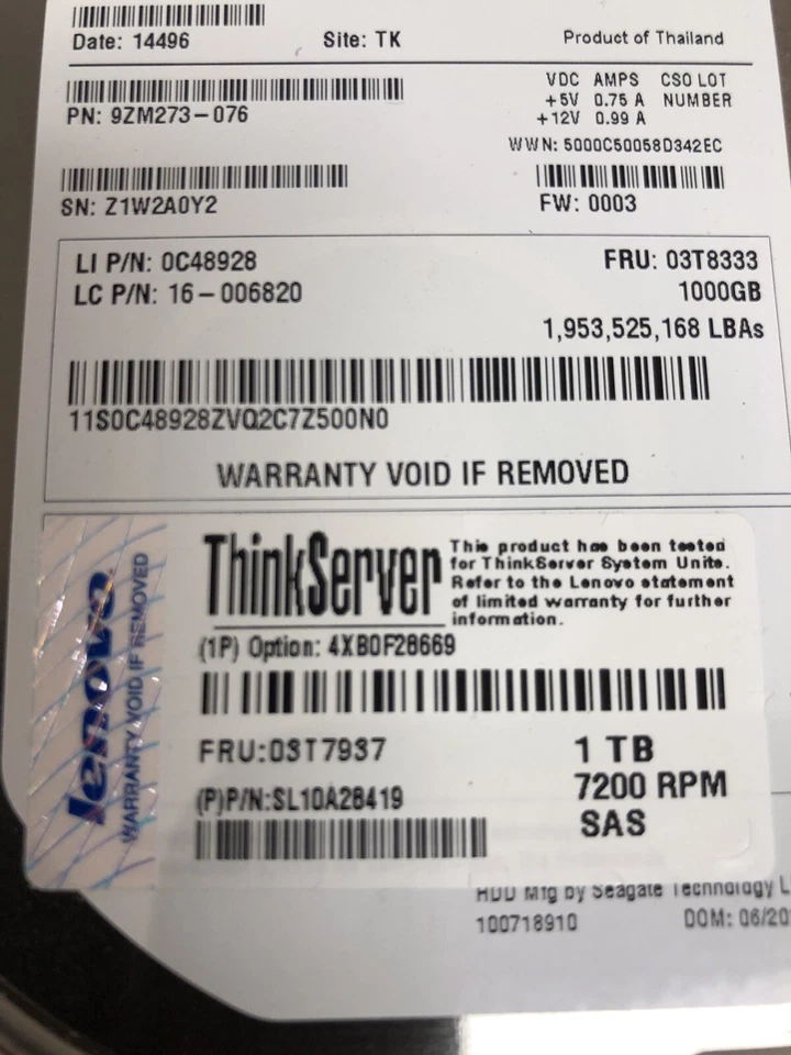 Lenovo ThinkServer Seagate Constellation ES.3 1TB SAS 7.2K 3.5 LFF HDD - Image 2 of 4