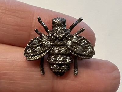 SONNENSTEIN Import signiert SU 925 Sterling Silber Pave Kristall FLIEGENBIENE Pin Anhänger