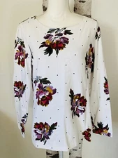 Joules Great Britain  Cotton Top Ivory Garden Floral Size US 12 FLAW Long Sleeve