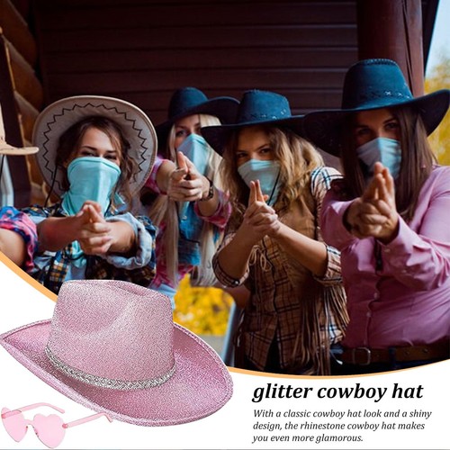 1x Rhinestone Adult Cowboy Hat Summer Hat Western Bachelorette Party Cowgirl Hat - Picture 8 of 15
