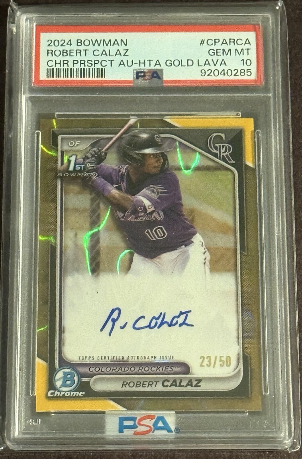 2024 Bowman Chrome Robert Calaz 1st Bowman Gold Lava Refractor Auto /50 PSA 10