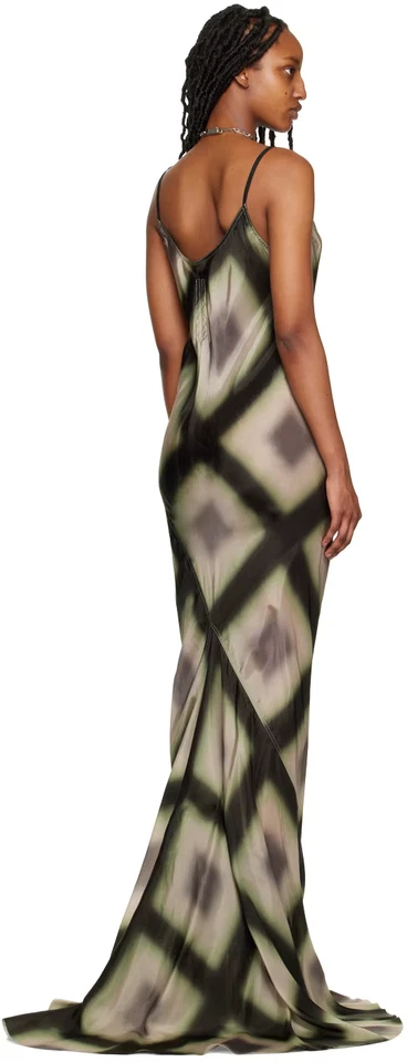 Maxi Vestido RICK OWENS Negro Sin Mangas Cupro Japoneta Cuello en V Estampado Lido EDFU Talla EE. UU. 2 Foto 2 de 4