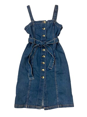 white christmas dresses H&M Blue Y2K Stretch Denim Square Neck Sleeveless Button Mini Denim Je –  Brie main image 1