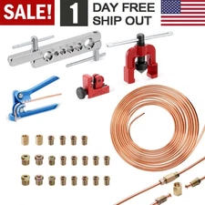 25ft 3/16 Copper Coated Brake Line Repair Single Flaring Tool Kit & 22 Fittings