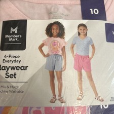 New Member's Mark Girl's 4-Piece Mix Match Two Tees Two Shorts Set Size 10