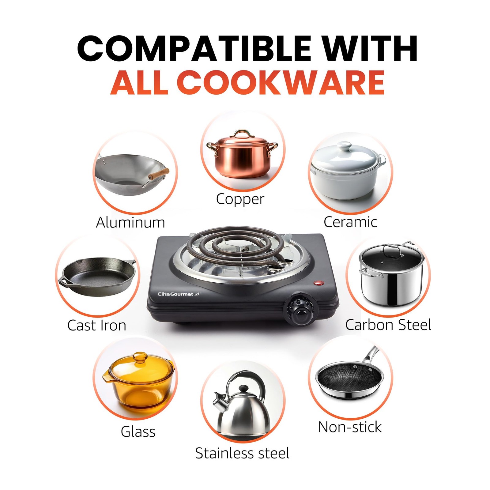 Countertop Single Burner Electric Plate Coiled Stove with Temperature Control