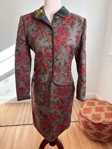 1980s Emanuel Ungaro Parallele Tapestry Suit Set Designer Power Suit Skirt Set