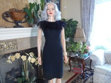 Tory Burch Black Knit Sheath Dress w/Ostrich Feathers Detail Size XS