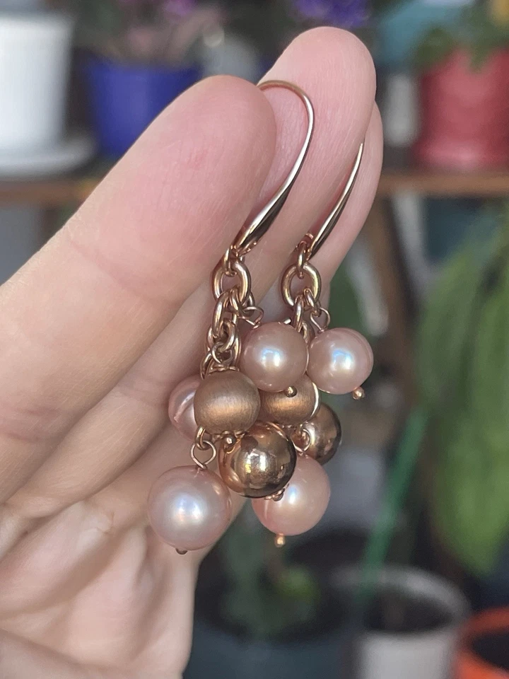 PENDIENTES HONORA Bronce Cuentas Rosa Cultivado Foto 2 de 4