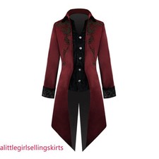 Men Gothic Tailcoat Long Suit Jacket Tops Tuxedo Victorian Frock Coats