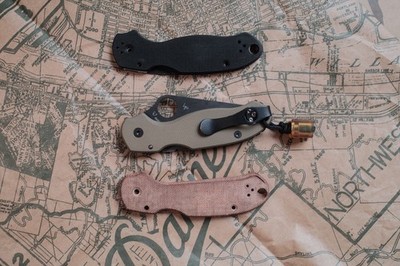 Spyderco Paramilitary 3 w/ AWT Anodized FDE scales; RGT micarta scales; and OEM