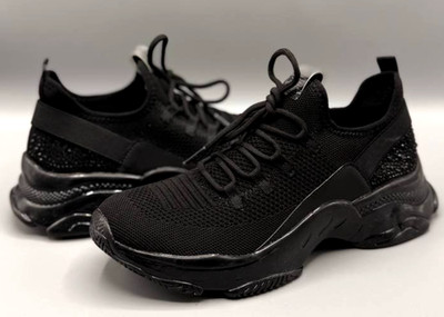 Steve Madden Maxilla-R Rhinestone Knit Sneakers - Jet Black Women s 8.5M   New