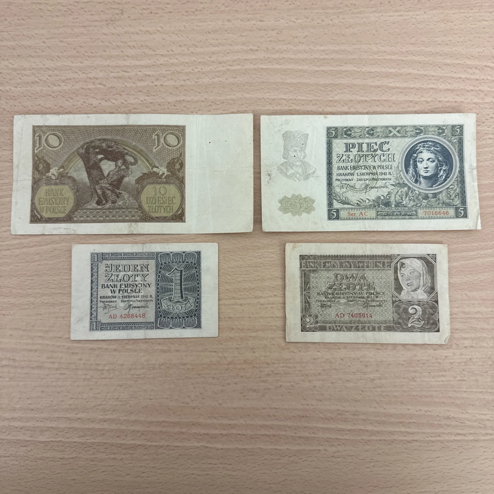 Lot De Billets Pologne 1 Zloty / 2 Zlote / 5 Zlotych / 10 Zlotych 1940 1941